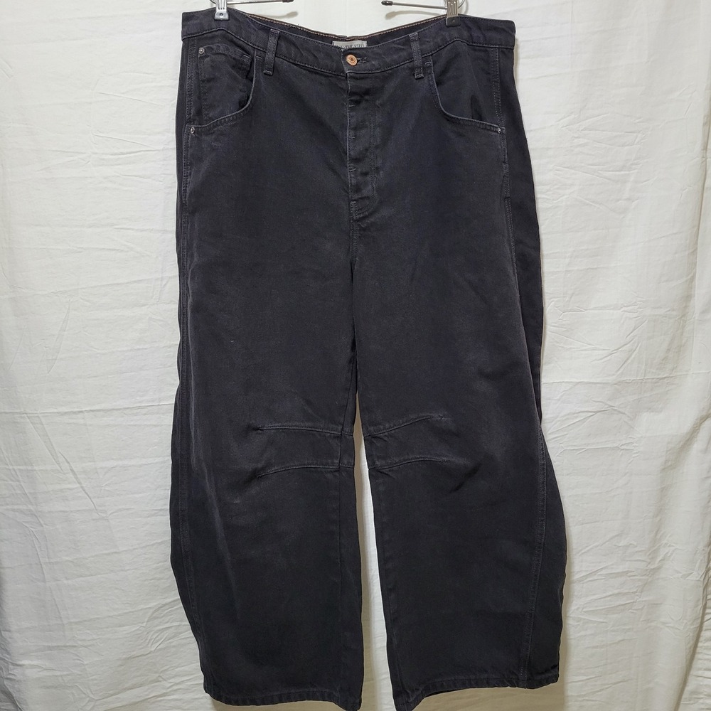 Free People We The Free Jeans Womens 33 Black Good Luck Mid Rise Barrel Jeans